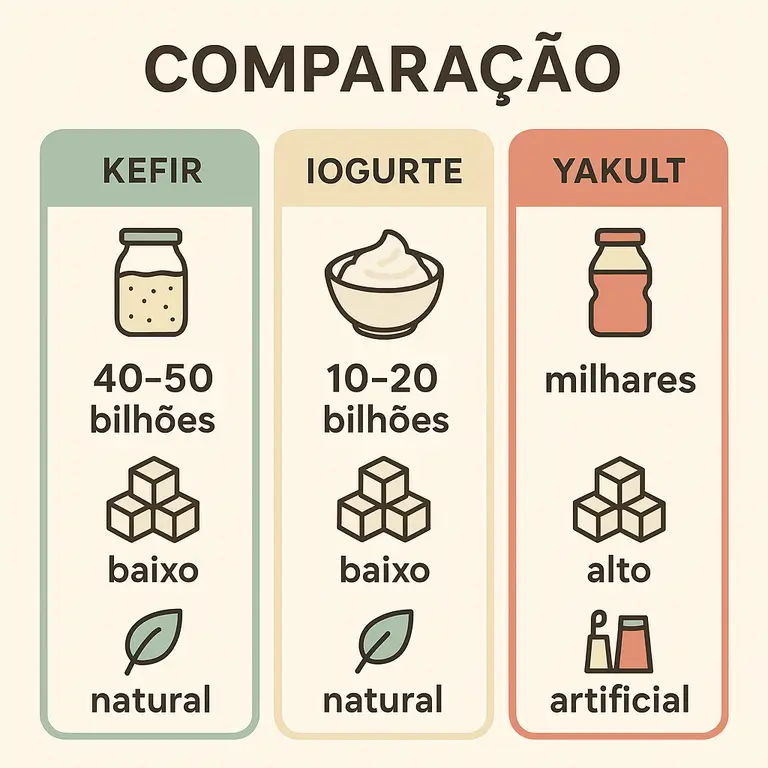  Tabela comparativa científica: kefir artesanal versus iogurte e Yakult - diversidade probiótica, CFU e composição nutricional