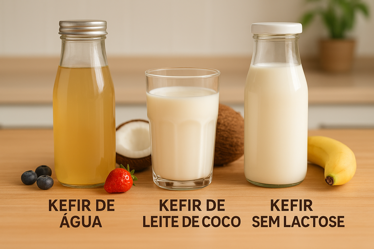 Alternativas de kefir sem lactose: kefir de água, kefir de leite de coco e kefir feito com leite sem lactose - opções seguras