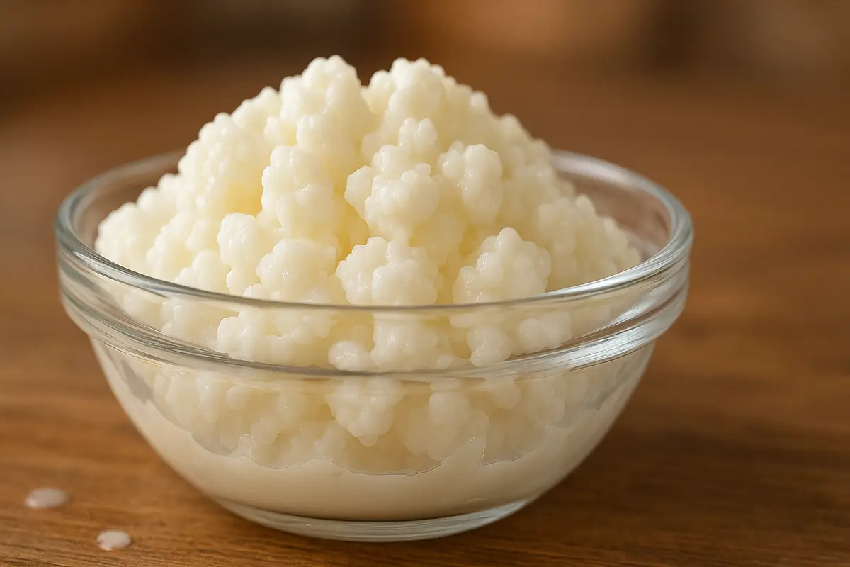  Grãos de kefir naturais tradicionais em tigela de vidro - culturas probióticas vivas para fermentação artesanal com mais de 50 espécies
