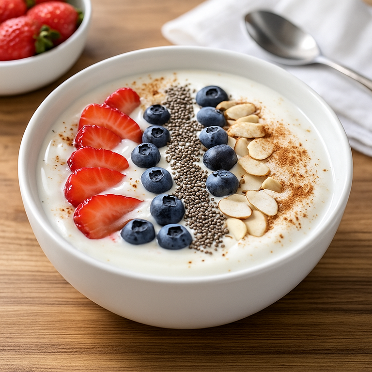 Receita de parfait com kefir natural, morangos, mirtilos, sementes de chia e amêndoas - café da manhã equilibrado para diabéticos