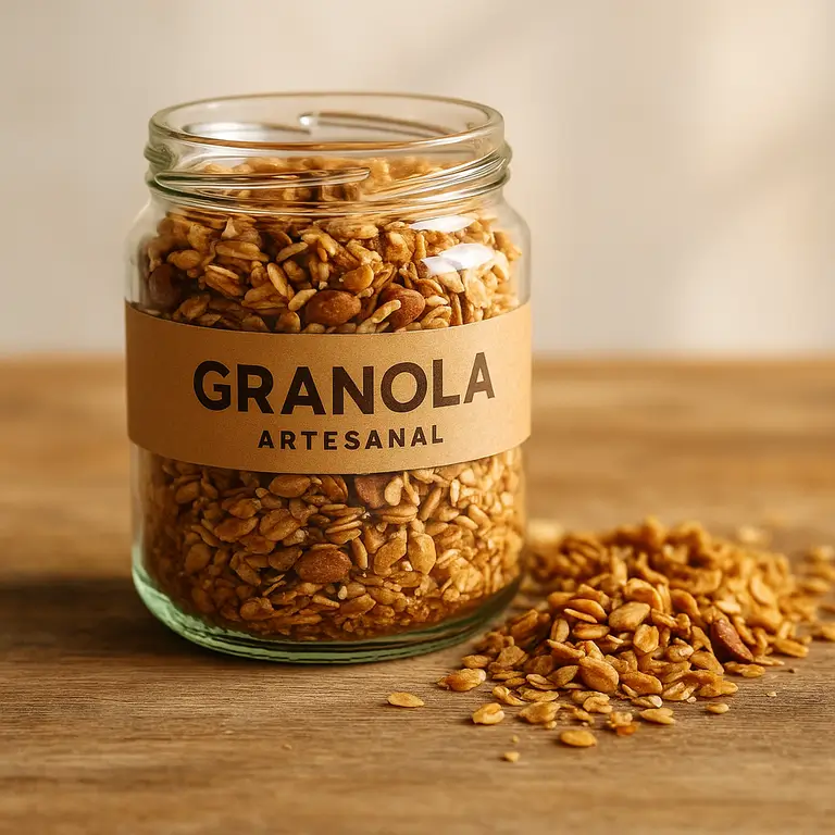 Granola artesanal caseira em frasco vidro - aveia integral, castanhas, sementes, mel puro dourada crocante preparada pequenos lotes ingredientes naturais